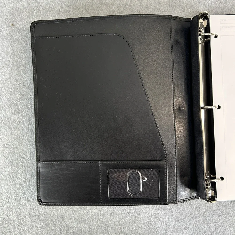 Levenger Leather 3-Ring Binder Organizer Black Refill Paper Box Dust Bag Large